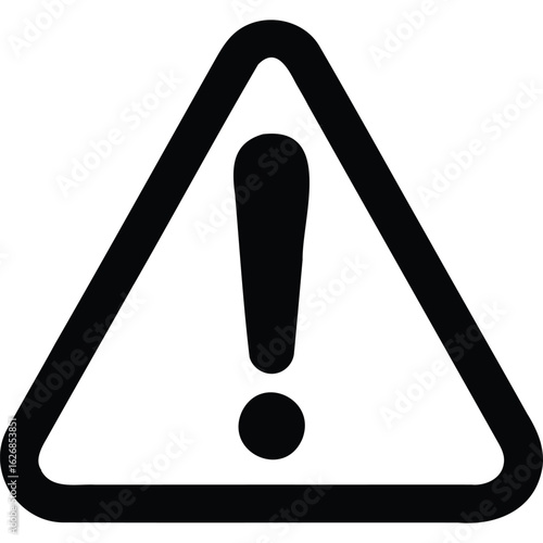 A black and white warning sign featuring an exclamation point inside a triangle indicating danger ahead silhouette