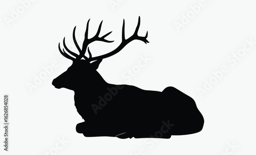 Elk silhouette, antler animal, forest wildlife, A vector silhouette of a large bull elk bugling