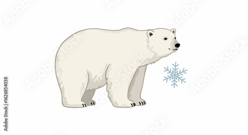 Cartoon Polar Bear with Snowflake Arctic Animal Illustration.