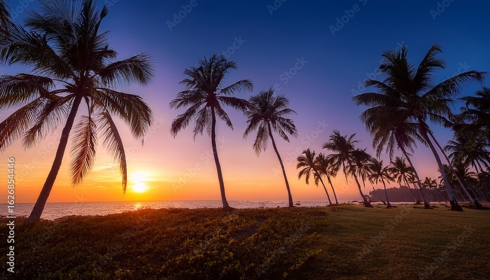 Obraz premium palm trees swaying in the twilight breeze of a tropical paradise