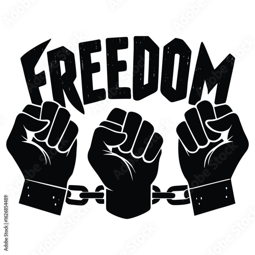 A pair of hands chained to a chain with the text words freedom vector silhouette 