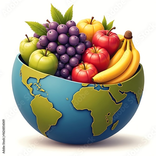 Fresh assortment of fruits overflowing from a globe bowl