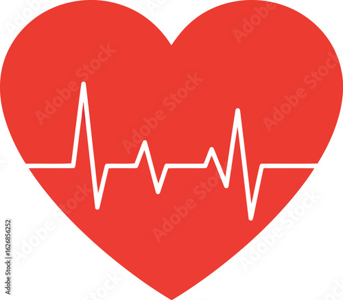 Red heart with ekg pulse line health cardiology icon