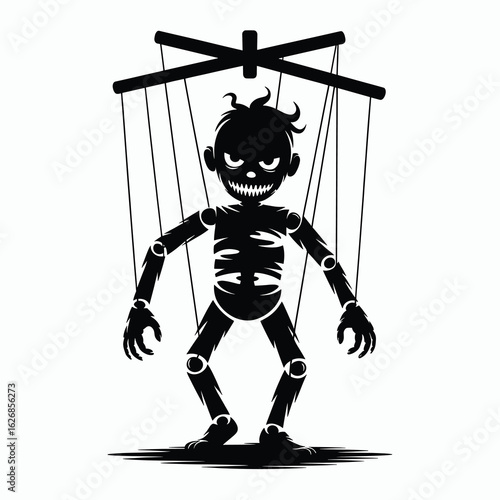 Black Silhouette Scary Puppet With Strings marionette
