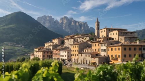 Wallpaper Mural Scenic Italian Village: Rolling Hills, Ancient Architecture, and Mountain Backdrop Torontodigital.ca