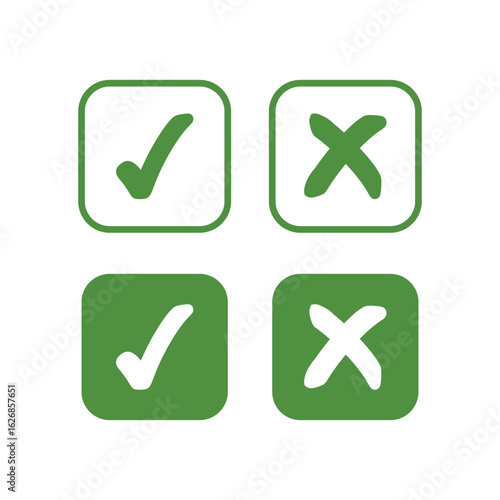Four green checkmarks and crosses within square frames, representing choices.