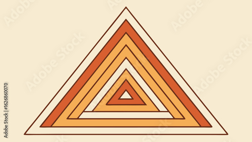 Geometric layered triangle illustration with retro color scheme on a warm beige background