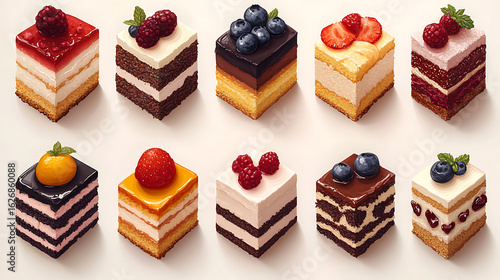 Delicious Assortment of Mini Cakes with Fresh Fruit Toppings