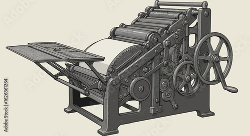Vintage Letterpress Printing Machine with Intricate Gears and Rollers.