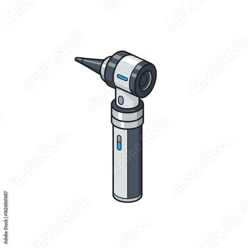 Medical otoscope device in detailed illustration with clean lines  