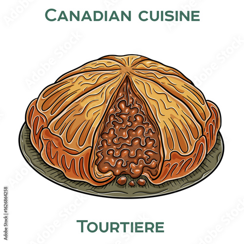 Traditional Canadian Tourtiere, a savory meat pie with warm spices, embodying Quebec's rich culinary heritage