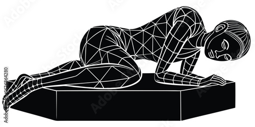 Abstract illustration depicting a geometric figure in a pose of contemplation with a unique artistic vector design
