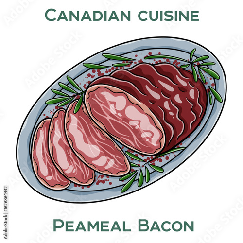 Peameal bacon, a Canadian specialty of lean pork loin rolled in cornmeal, often served as a national breakfast favorite