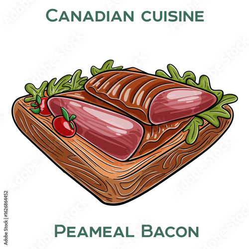 Peameal bacon, a Canadian specialty of lean pork loin rolled in cornmeal, often served as a national breakfast favorite
