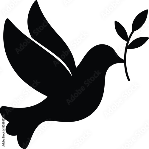 Silhouette dove with olive branch peace symbol vector Illustrator