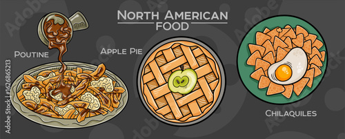 Popular North American Foods Set. Hand-drawn vector illustration on a dark background.