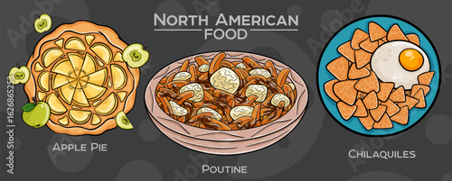 Popular North American Foods Set. Hand-drawn vector illustration on a dark background.