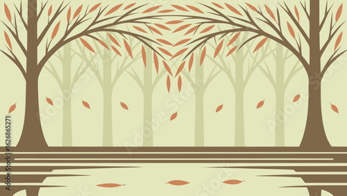 Quiet Forest Loch at Dawn with Weeping Willow Trees.