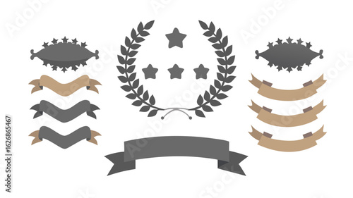 Vector laurel wreath stars ribbons badge elements decorative design graphic art set