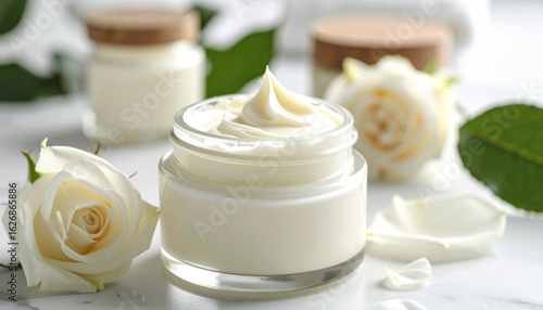 Thick, luxurious body butter being swirled in a glass jar