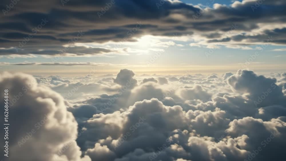 Serene Cloudscape with Sunlight Breaking Through, Capturing Tranquility Above the Earth Serene Cloudscape with Sunlight Breaking Through, Capturing Tranquility Above the Earth