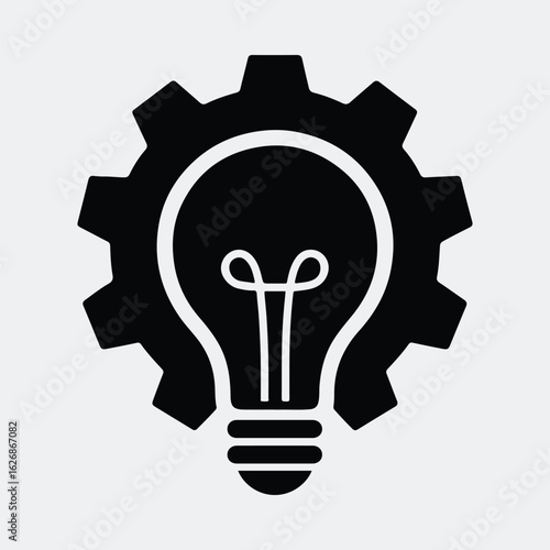 Silhouette lightbulb inside gear symbolizing creative solution process vector illustration