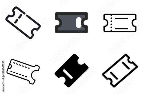 Simple event ticket icon set for general admission, entry passes, and booking confirmations

