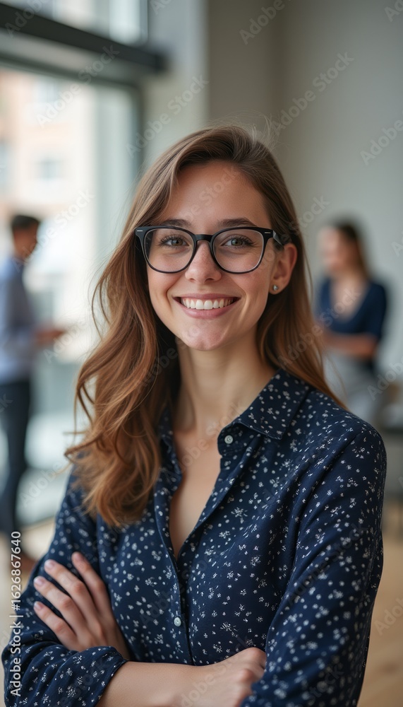 Fototapeta premium Confident young woman smiling in a modern office