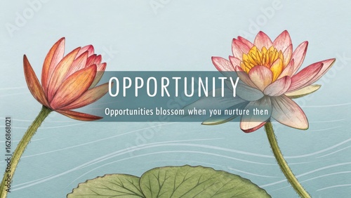 Colorful Water Lilies with Inspirational Message on Background