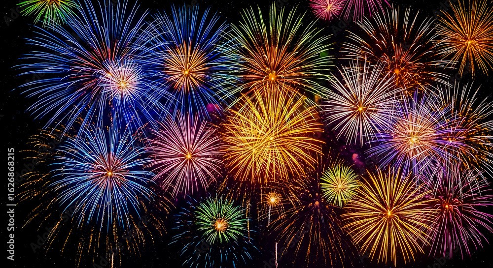 Fototapeta premium Vibrant explosion of colorful fireworks illuminating the night sky