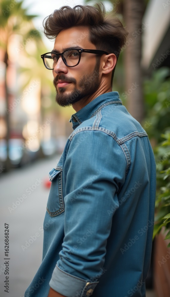 Obraz premium Stylish man with glasses in a denim shirt