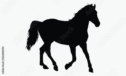 Running horse silhouette, galloping stallion, wild animal, A silhouette of a running horse 
