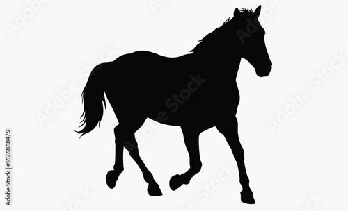 Running horse silhouette, galloping stallion, wild animal, A silhouette of a running horse 