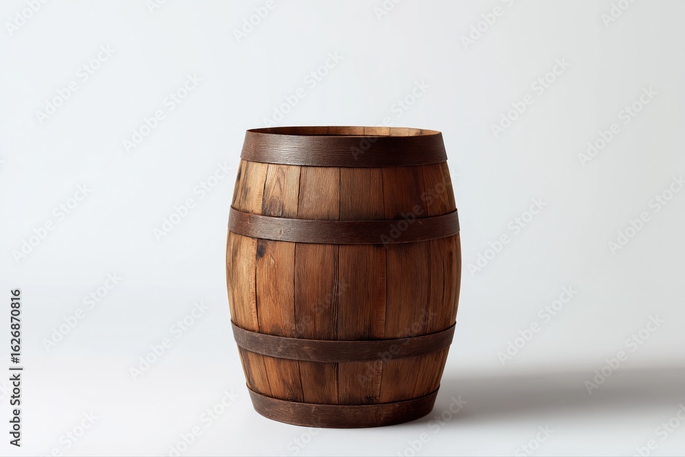 Fototapeta premium Wooden barrel on white background with shadow