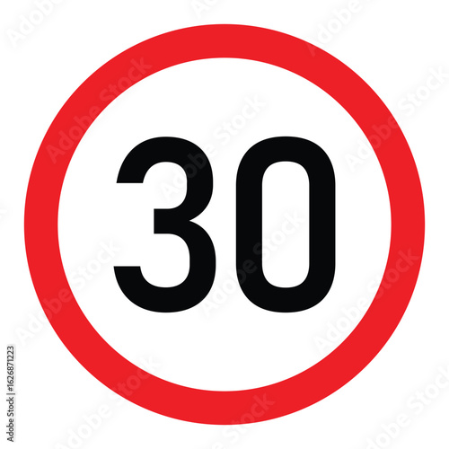 speed limit vector sign icon. maximum speed limit 30 km per hour icon. road sign. speed limit 30 kmh. highway speed limit sign. vector illustration on transparent background