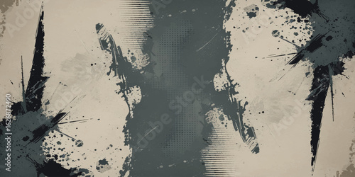 Abstract Patterns of white paint from a brush on a black texture and Dynamic brush strokes and a spacious central area, evoking creativity and depth. 