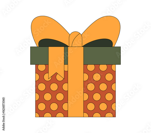 Festive gift box with orange bow and polka dot pattern, perfect for celebrations and special occasions