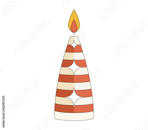 Festive striped candle with a bright flame, symbolizing celebration, birthdays, and special occasions with a warm glow.