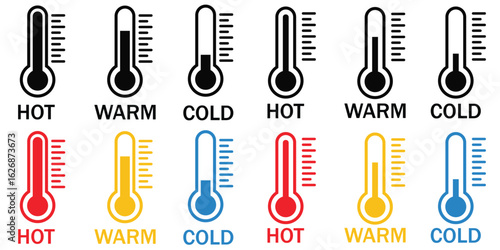 Thermometer Temperature Icon Set – Cold, Warm, and Hot Weather Symbols