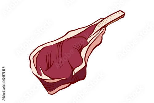 Hand-drawn vector outline of a raw tomahawk steak, fresh cuts of beef and lamb, ideal for meat shops, butcheries, markets, barbecues, grills, picnics, restaurants, banners, stickers, and menus.