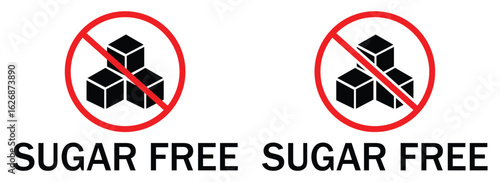 Sugar Free Icons Set – No Sugar, Zero Sweetener Symbols in Red and Black Vector Style
