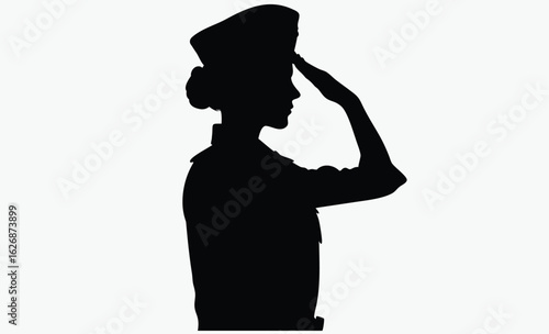Female soldier salute silhouette, military woman, uniform silhouette, silhouette of a soldier woman salute