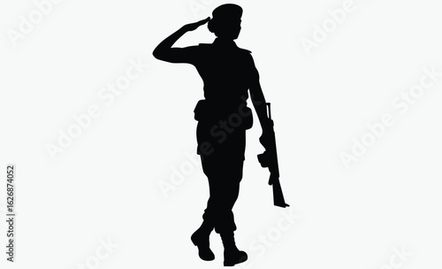 Female soldier salute silhouette, military woman, uniform silhouette, silhouette of a soldier woman salute