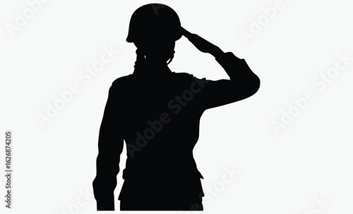 Female soldier salute silhouette, military woman, uniform silhouette, silhouette of a soldier woman salute