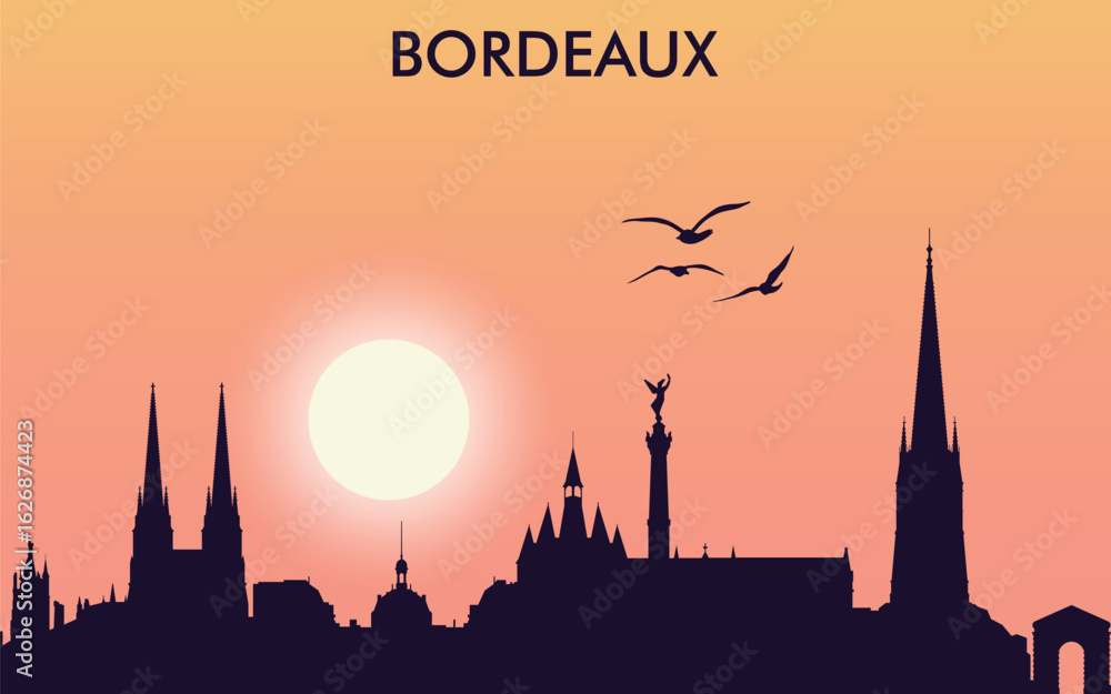 Fototapeta premium the silhouette of the city of Bordeaux against the sunset.