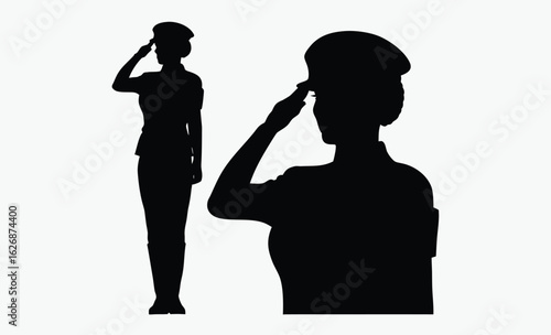 Female soldier salute silhouette, military woman, uniform silhouette, silhouette of a soldier woman salute