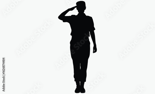 Female soldier salute silhouette, military woman, uniform silhouette, silhouette of a soldier woman salute