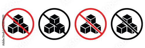 Sugar Free Icons Set – No Sugar, Zero Sweetener Symbols in Red and Black Vector Style