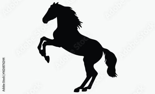 Rearing horse silhouette, wild stallion, black animal, black horse silhouette