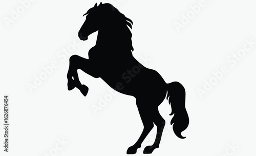 Rearing horse silhouette, wild stallion, black animal, black horse silhouette